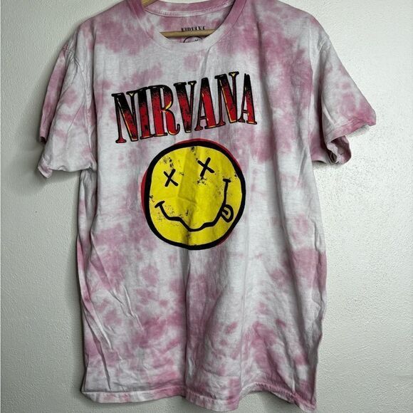 Nirvana tie dye short sleeve band t shirt men’s size large pink - Picture 1 of 6